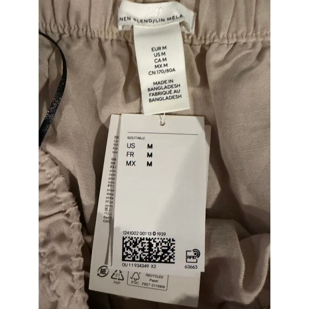 H&M Beige Linen Blend Ankle Cropped wide Pants Size M